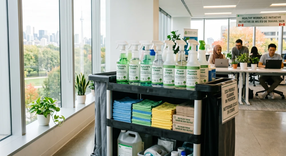 office deep cleaning Environmentally friendly and sustainable green cleaning products used for commercial office cleaning.