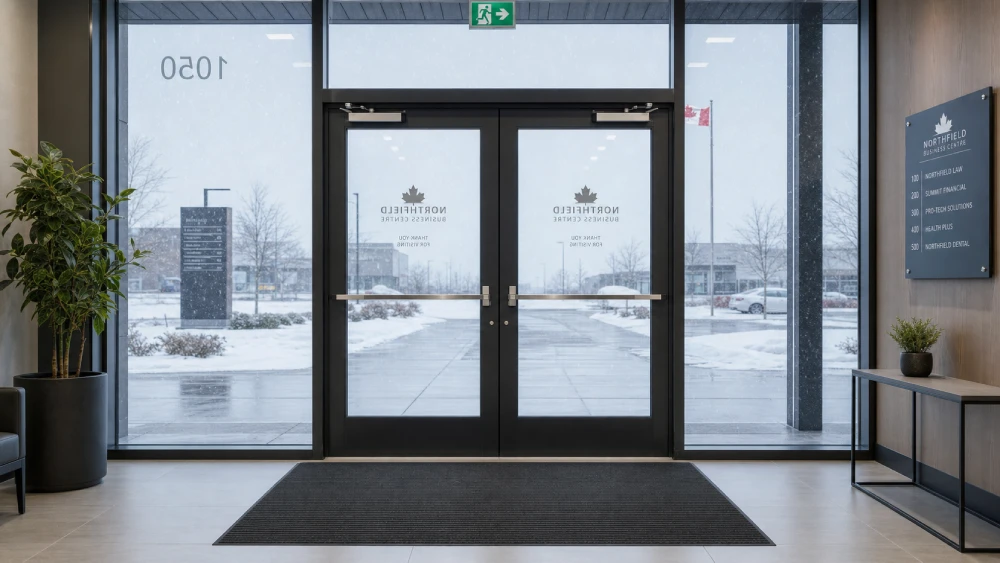 commercial cleaners Spotless commercial building entryway demonstrating proper winter floor maintenance